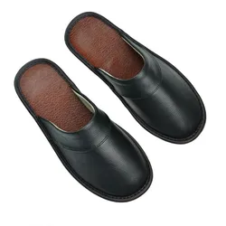 Indoor Leather Slippers Men Home Cheap Shoes Women Spring Autumn New Style Flat Mules High Quality Unisex House Slippers