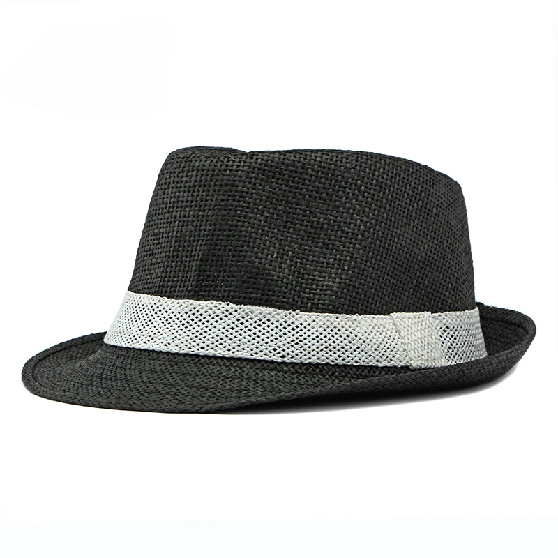 Simple Solid Jazz Hat Men Outdoor Beach Women Straw Woven Stripe Sunshade Hat Casual Buckle Beach Sun Fedoras Panama Cap 6