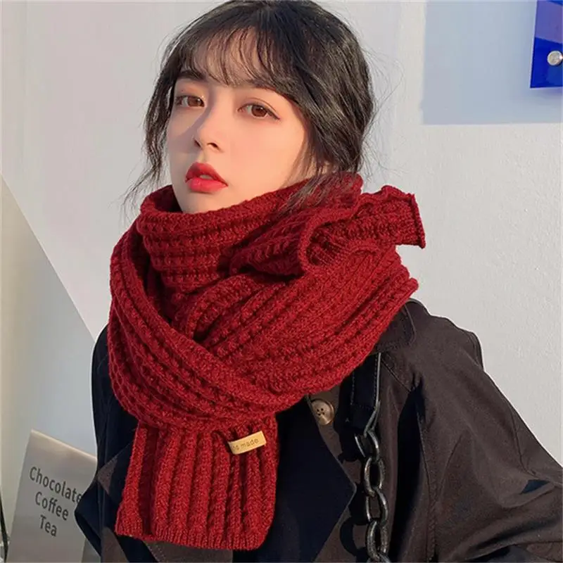 Winter Scarf Women New Korean Woolen Scarf Lovers Men and Women Thicken Warm Students Net Red Solid Color Knitted Scarves Bib