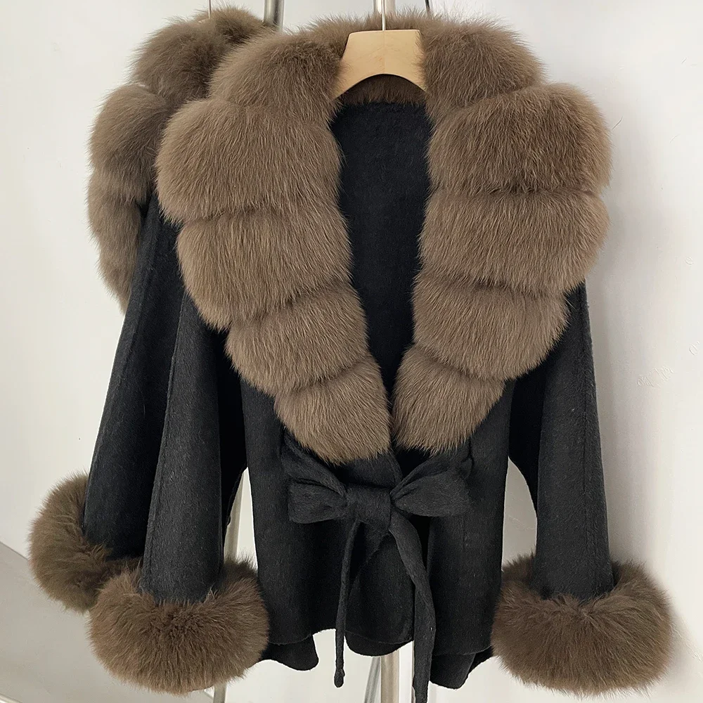 OFTBUY Luxuriöser Echtfuchs-Pelzkragen Wollmantel für Damen Neue Herbst-Winter-Kleidung mit Natürlichem Pelzgürtel 100% Wollmantel für Frauen – Detail 18