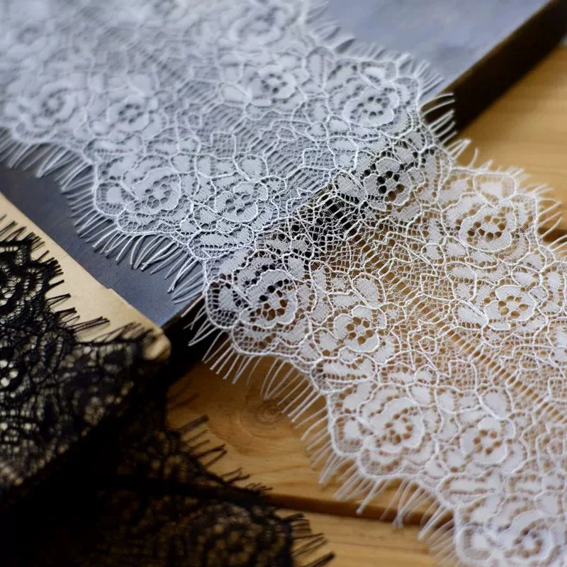 Classic Eyelash Lace Trim, Soft Floral Fabric, Crafts Sewing for Dress Making Decor, Black and White