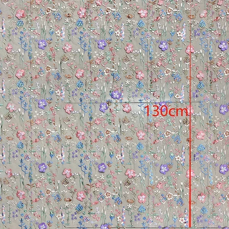 3D Floral Embroidered Tulle Fabric Textile Mesh Material Lace Flower Bridal Wedding Dresses DIY Sewing Cloth Handmade Accessory