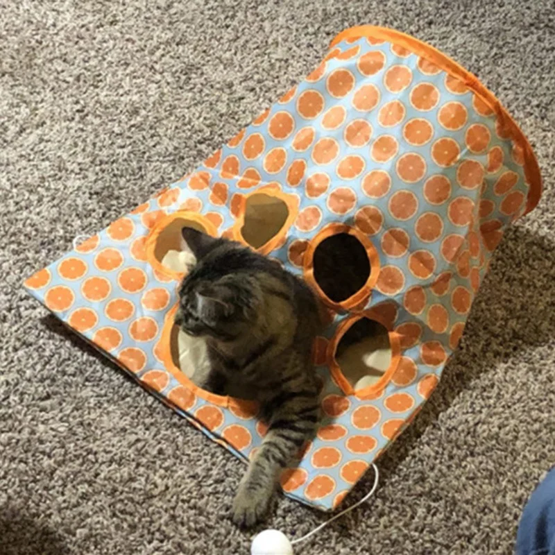 ﻿Foldable Cat Tunnel Interactive Toy  Drill Bag Cat Tunnel Rolling Mouse with Noise Paper Cat Drill Hole Cat Interactive Play