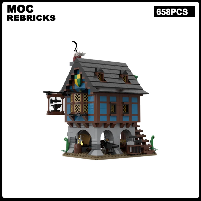 Medieval Street View  Series Modular Building MOC Lane Blacksmith's Shop Model Technical Bricks Assembly Children Toys Gifts