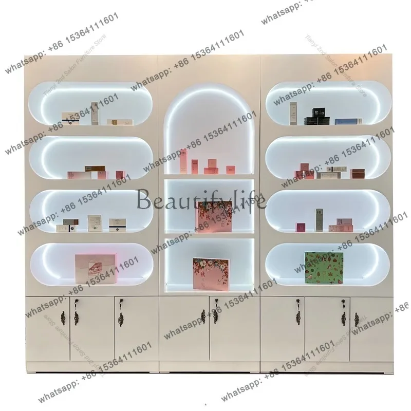 Nordic Solid Wood Cosmetics Display Cabinet Modern Simple Massage Shop Display Cabinet Beauty Salon Shelf Salon Furniture FYMC