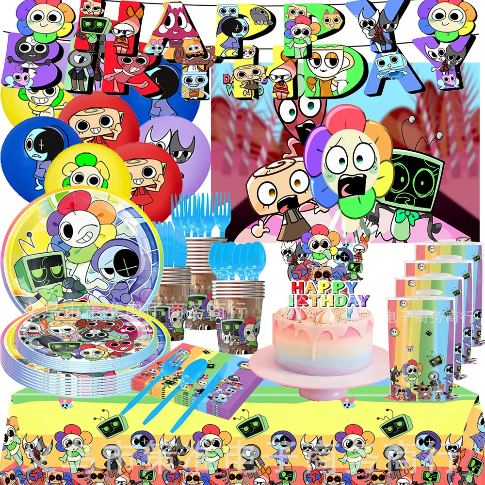 

Game DANDYS World Theme Birthday Party Supplies Decoration Disposable Tableware Dandy's DIY Balloon Plate Cup Backdrop Kid Gift