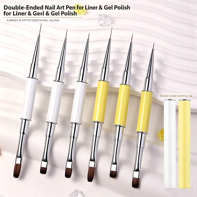 3Pcs Double Ended Yellow Handle Poly Gel Builder Nail Brush Set Soft Bristle For Liner Extension DIY Salon Manicure Tools