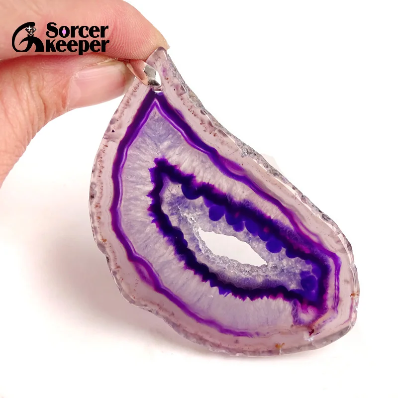 الطبيعية عناقيد كريستالية الأحجار الكريمة والمجوهرات مصقول الأوجه الأرجواني شريحة العقيق الخرز الخام الفن قلادة قلادة للرجال AA074