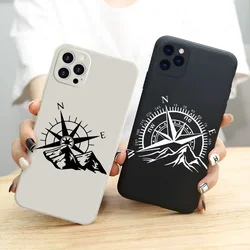Fashion Compass Mountains Soft Phone Case for iPhone 15 16 13 12 14 11 Pro Max Mini 7 8 15 Plus XR SE3 White Silicone Cover Skin