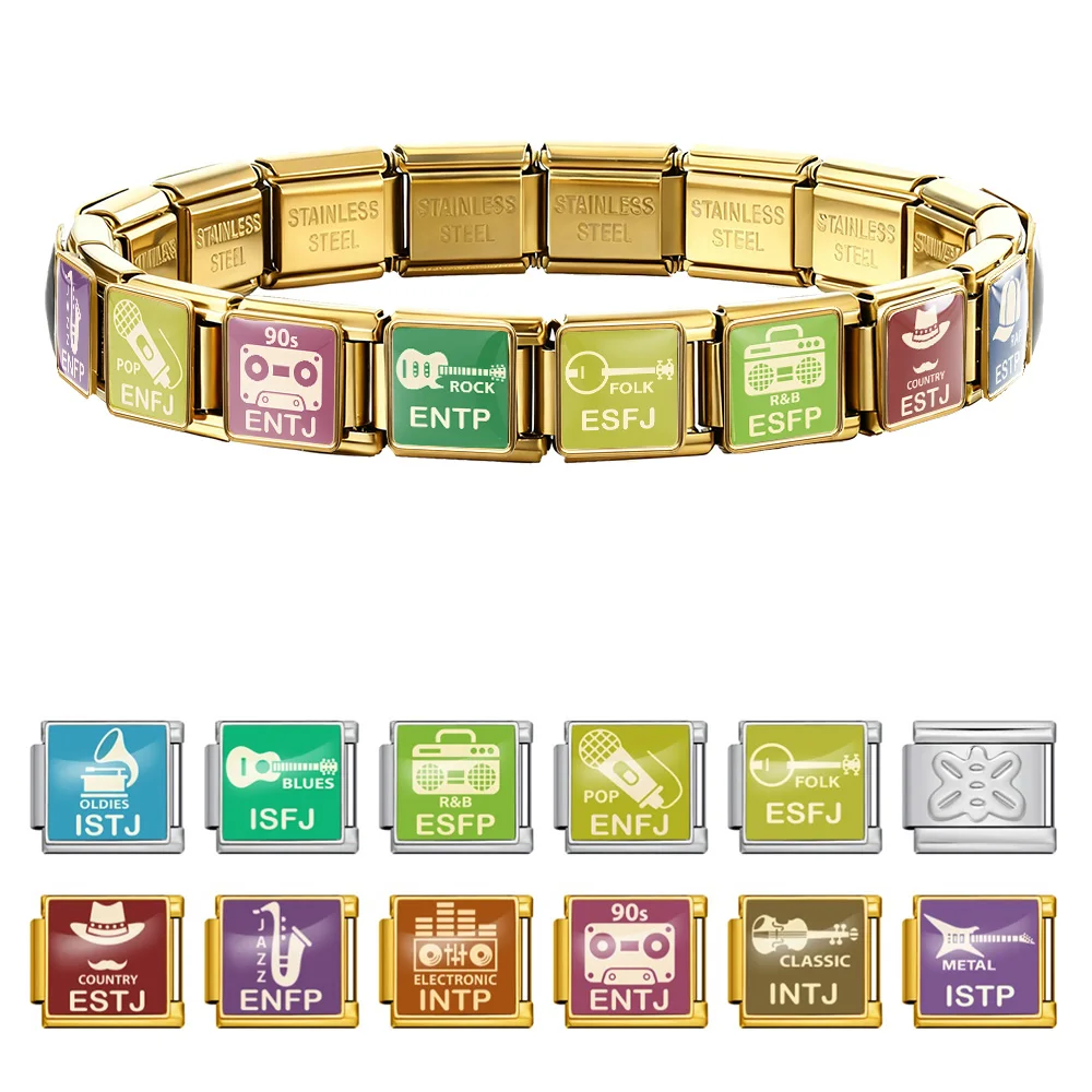 2026 Colorful Personality Type Series Italian Link Fit 9mm Stainless Steel Bracelet DIY Original Design Charm Jewelry Making