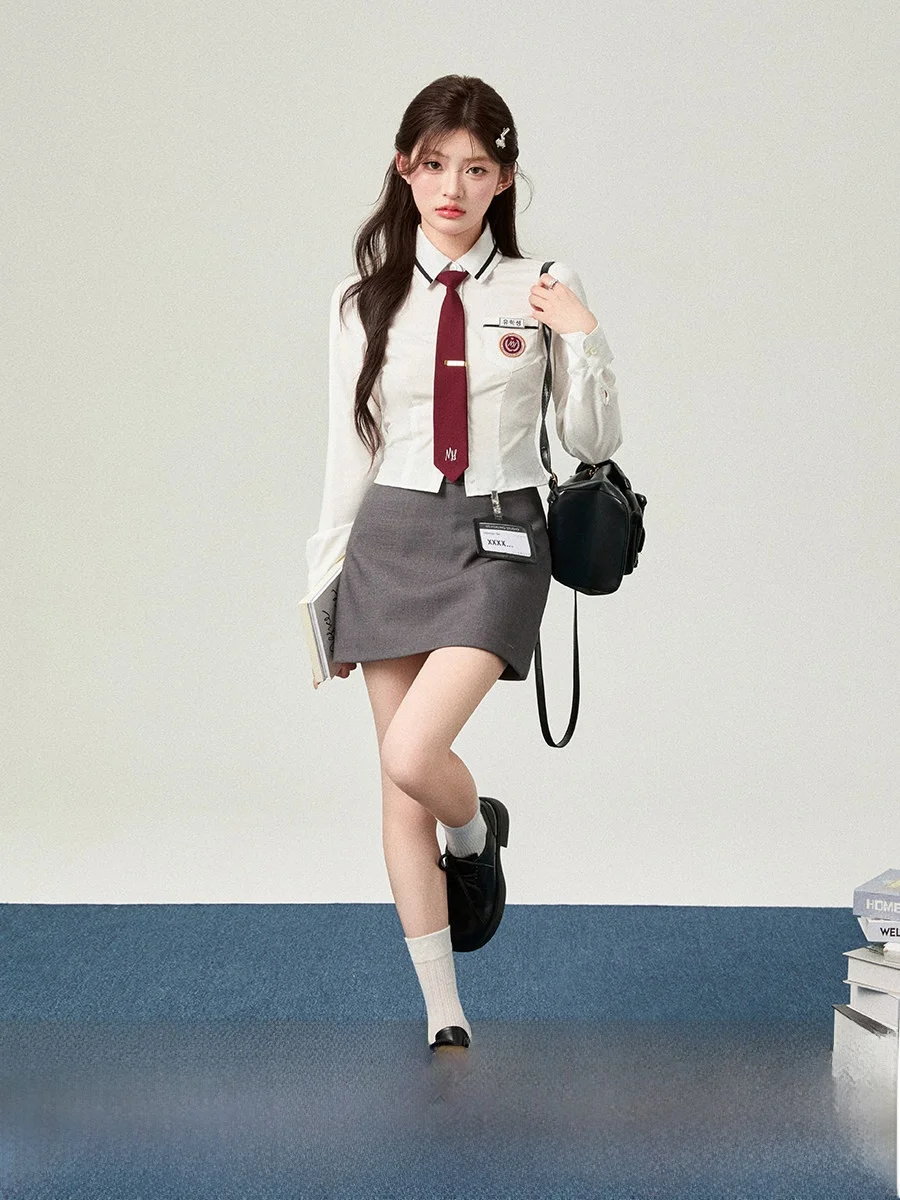 

Mrs. Flower Bell Korean Sle College JK irt Waist Cinched Long Sve White irt Early Spring Versatile Women's Blouse