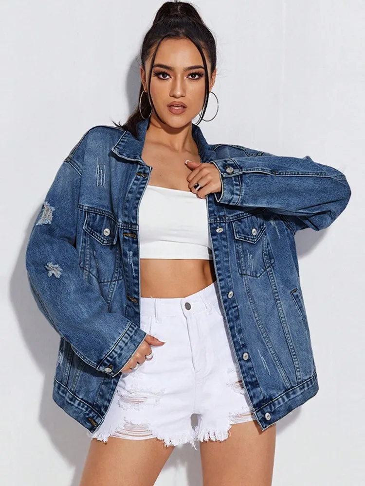 

Autumn Winter Women Fashion Denim Single Breasted Turn-down Collar Straight Jackets Vintage Fashion Overcoat Street Jackets