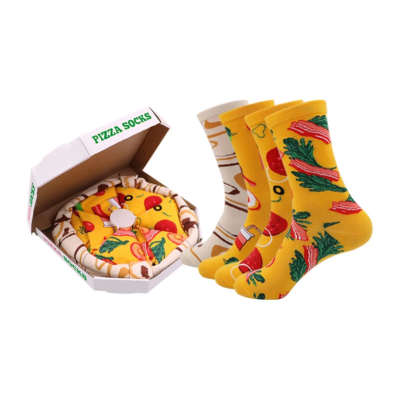 4Pcs Creative Birthday Gift Pizza Socks Exquisite Pizza Box Christmas Unisex Couple Socks Family Socks Christmas Present