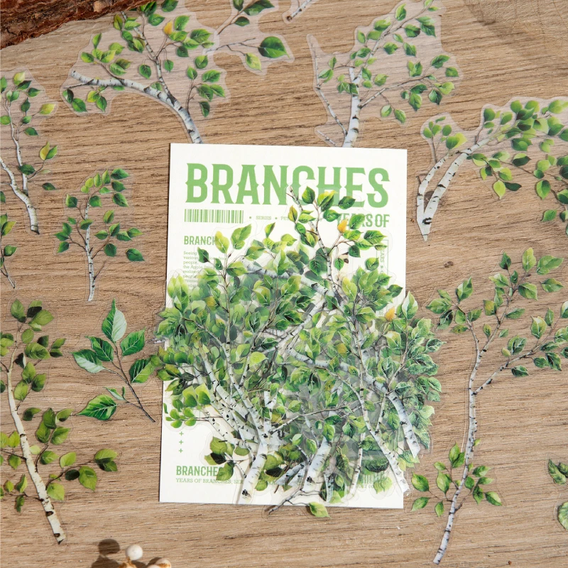 PET Sticker Pack Years Branches Series Plant Branche Landscape Hand Account Creative Collage Material DIY Photo Frame Decoration