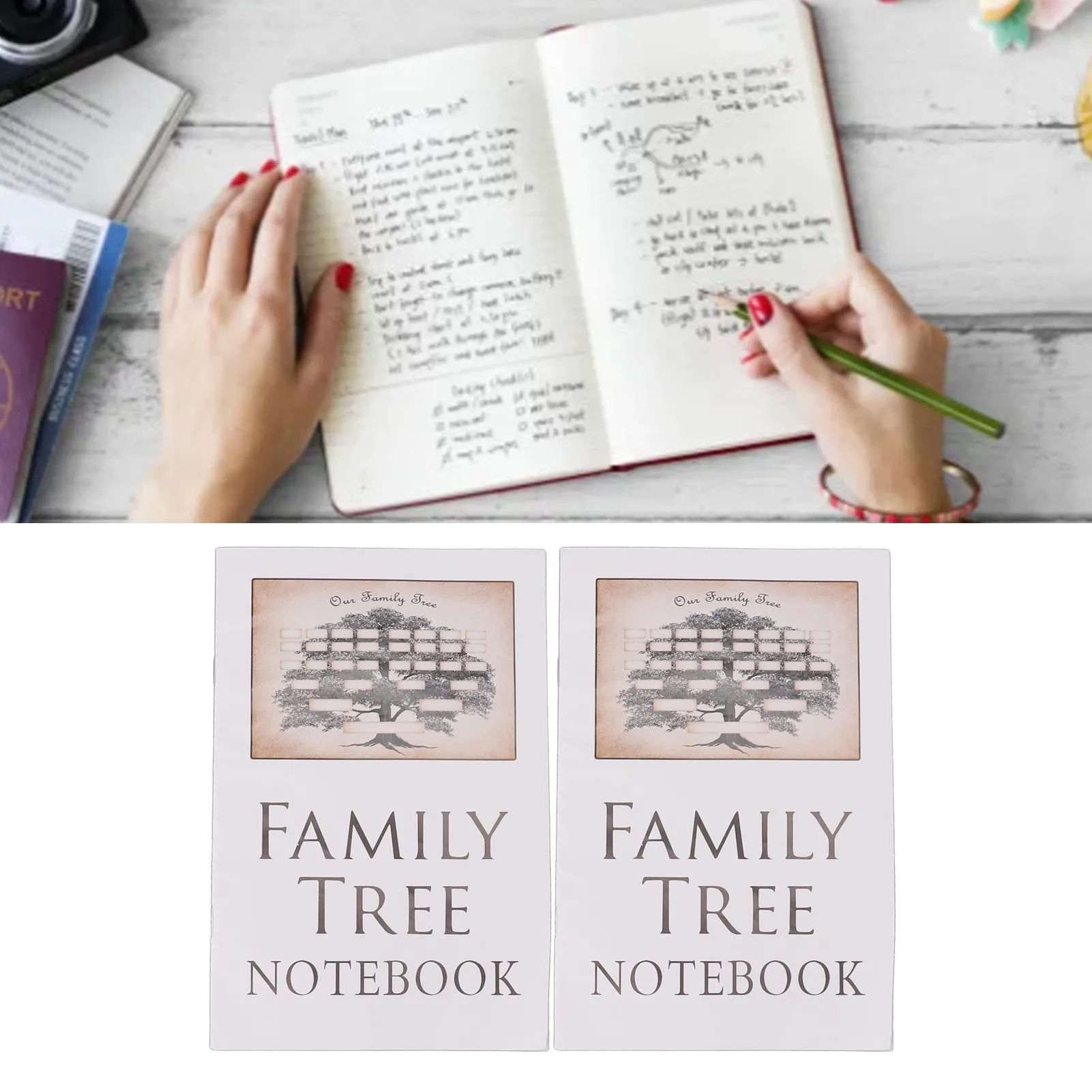 2Pcs Family Tree Notebook 16 Pages Double Sides Family History Record Book Workbook For Family Office Stationery