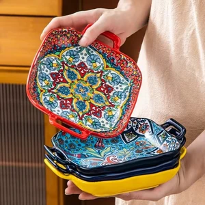 Salatplatte im Bohemian -Stil mit Doppelohr, Teller aus Keramiknudeln, geeignet für Ofen und Mikrowelle, 1 Stc, 9 Zoll Hauptverkaufsspülporzellanspiele - №5