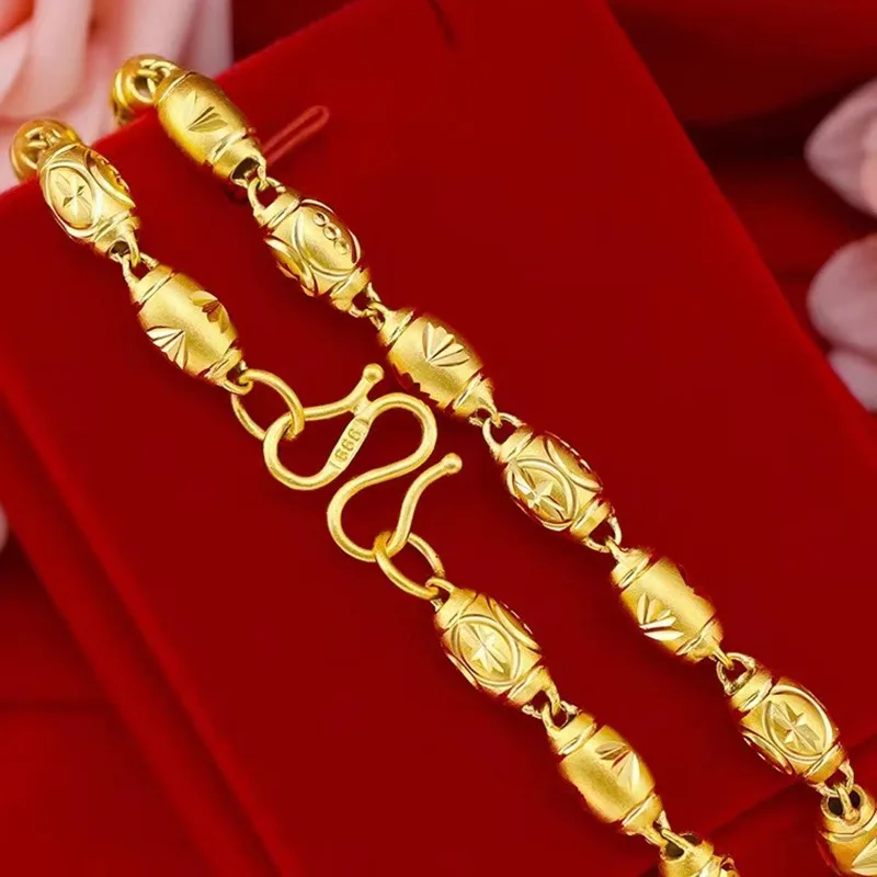سلسلة زيتون للرجال من الذهب عيار 24 قيراط AU999 |   تصميم مزدوج مرتبط بالزيتون، طوطم - سلسلة منقوشة، جريء ومزخرف