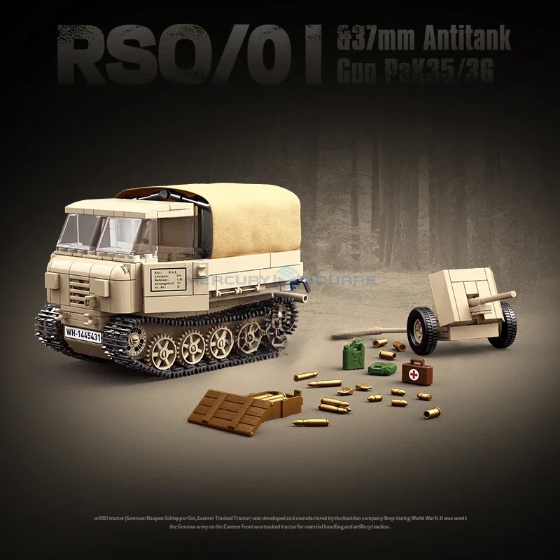 RSO/01 & 37mm Antitank Gun PaK35/36 Tractor Vehicle Model Blocks Modern Military Car Tank MOC 100250 Tech Toy Gift Boys Kids