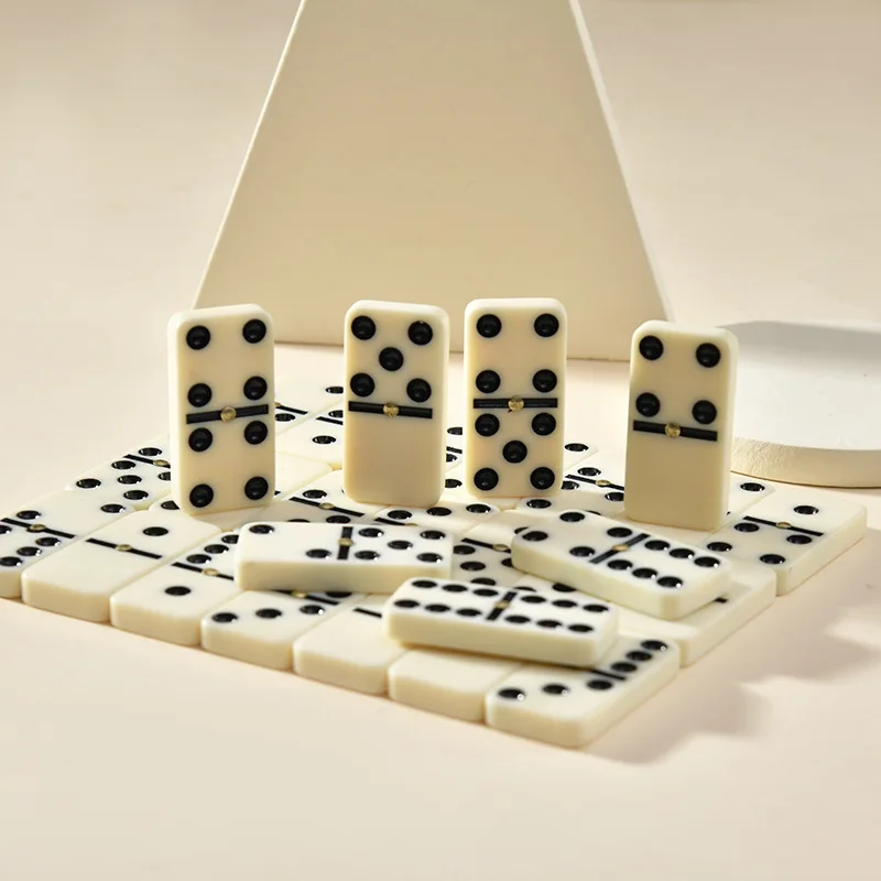 

28 Ivory White Ribbon Riveted Domino Double Six Dominome Domino Adult Leisure Home Puzzle Chess Game Transparent Box Set