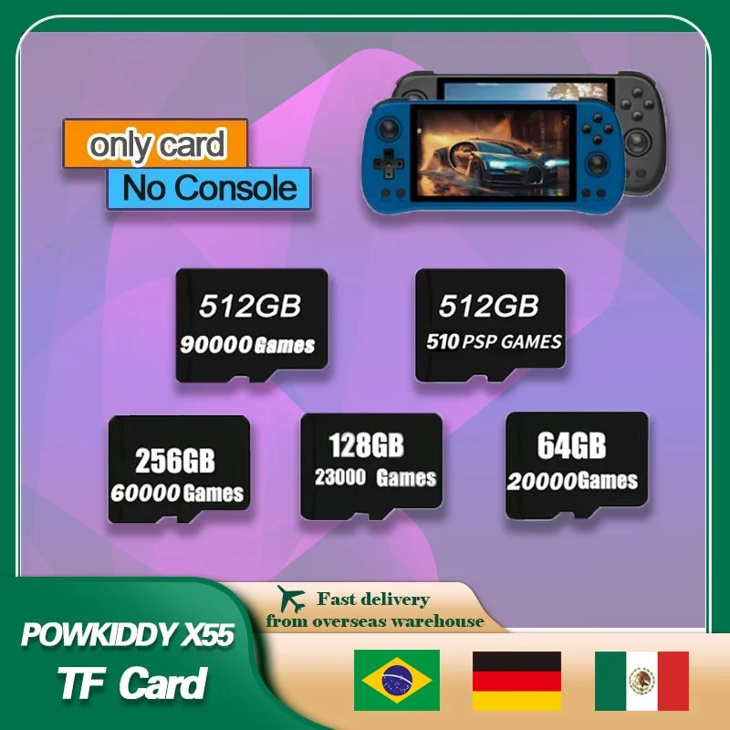 

For POWKIDDY X55 TF Card Retro Handheld Game Console psp preloaded Games Memory Card Universal Tf Card Built In 512g 90000 Games