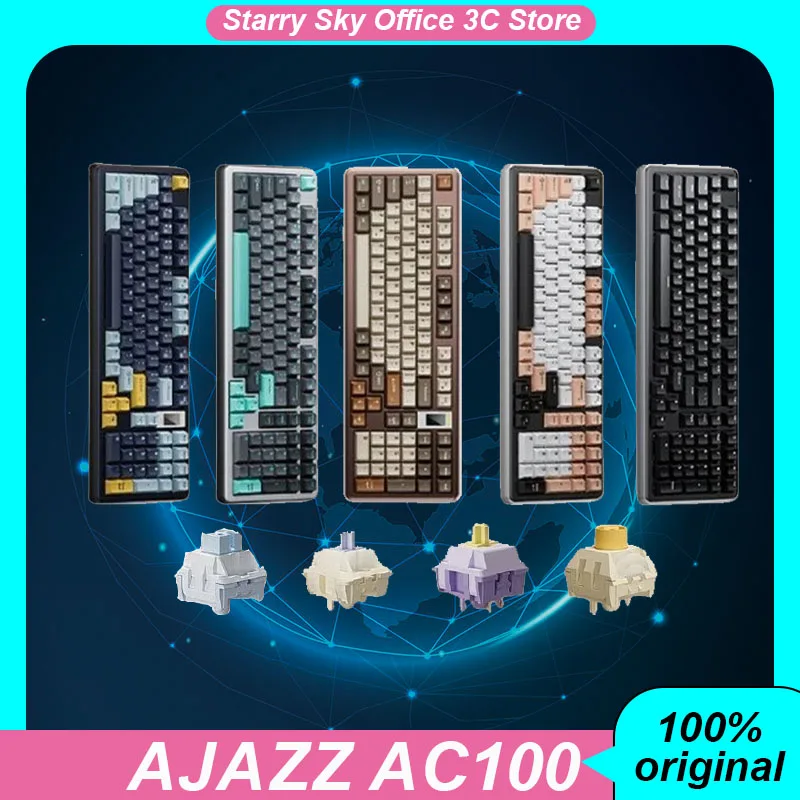 Ajazz Ac100 Mechanical Keyboard 3-mode connection Extra Long Range Aluminum Alloy 98% 100 Keys RGB Game keyboard PC accessories