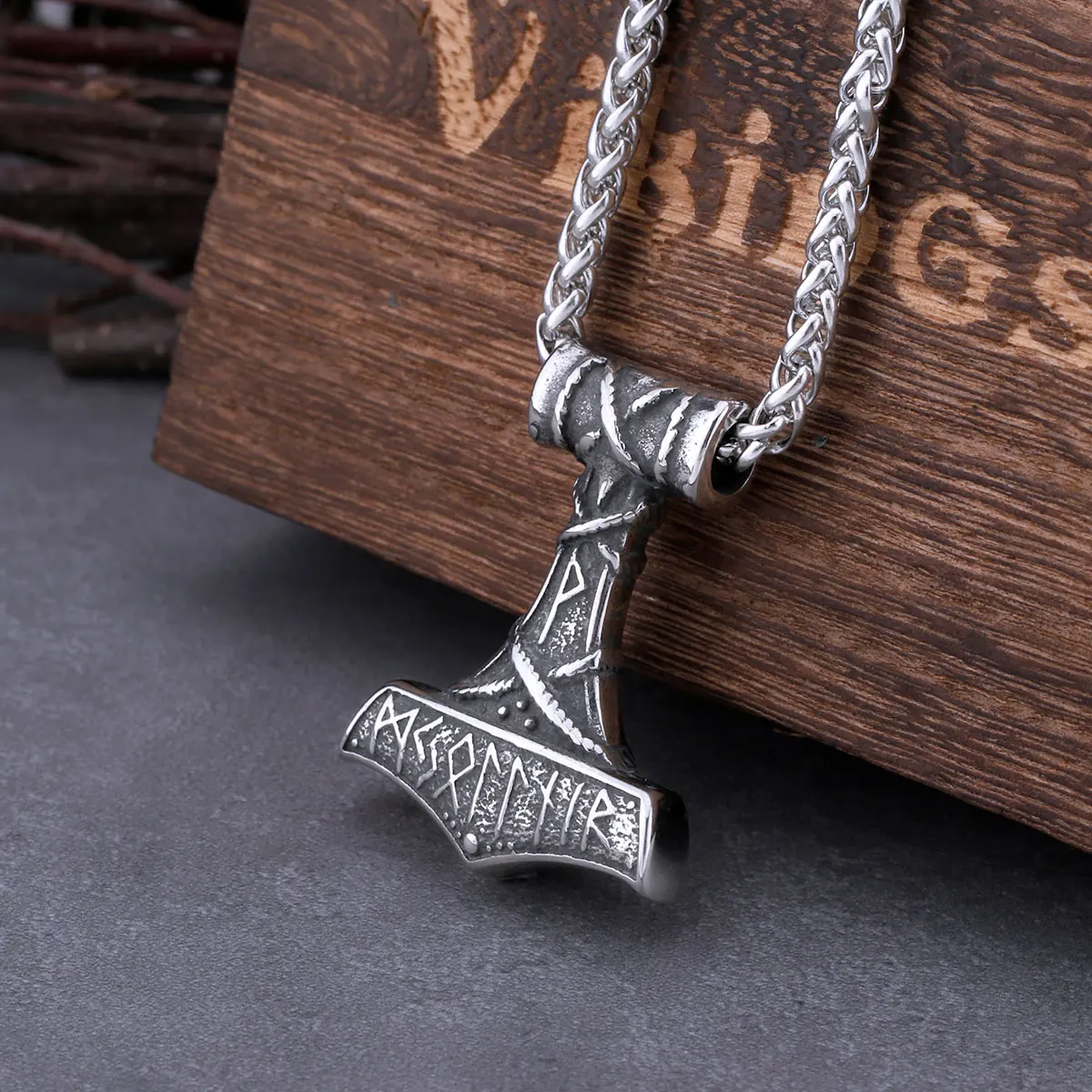 Vintage Nordic Vikings Anchor Odin Rune Necklace Men's Stainless Steel Fashion Mjolnir Hammer Pendant Necklace Punk Jewelry Gift