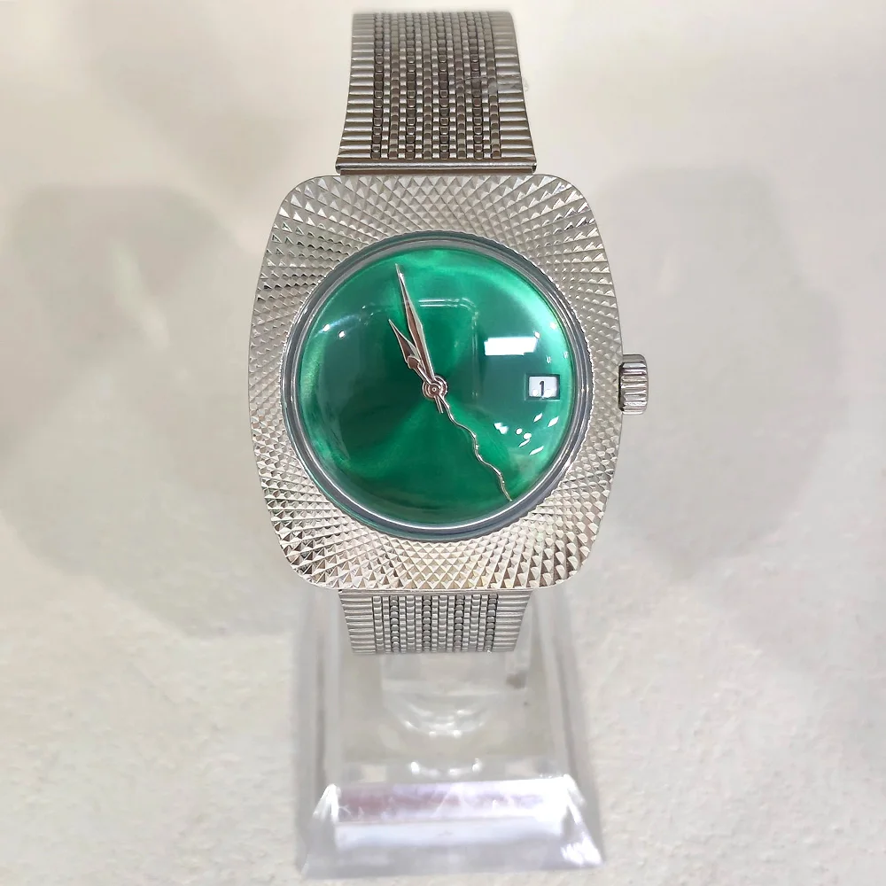 

Мужские часы NH35 с металлической текстурой, 36,5 мм, корпус из нержавеющей стали, акриловое стекло, водонепроницаемый корпус, циферблат 28,5 мм, автоматический механизм.