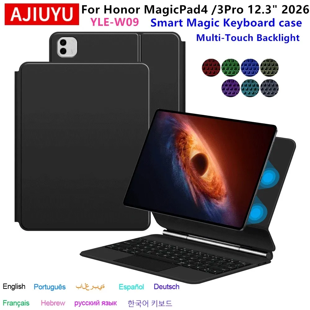 AJIUYU Magic Keyboard Case for Honor MagicPad 4 3Pro 12.3 inch 2026 Tablet Floating Cantilever Stand Multi-Touch Trackpad Cover