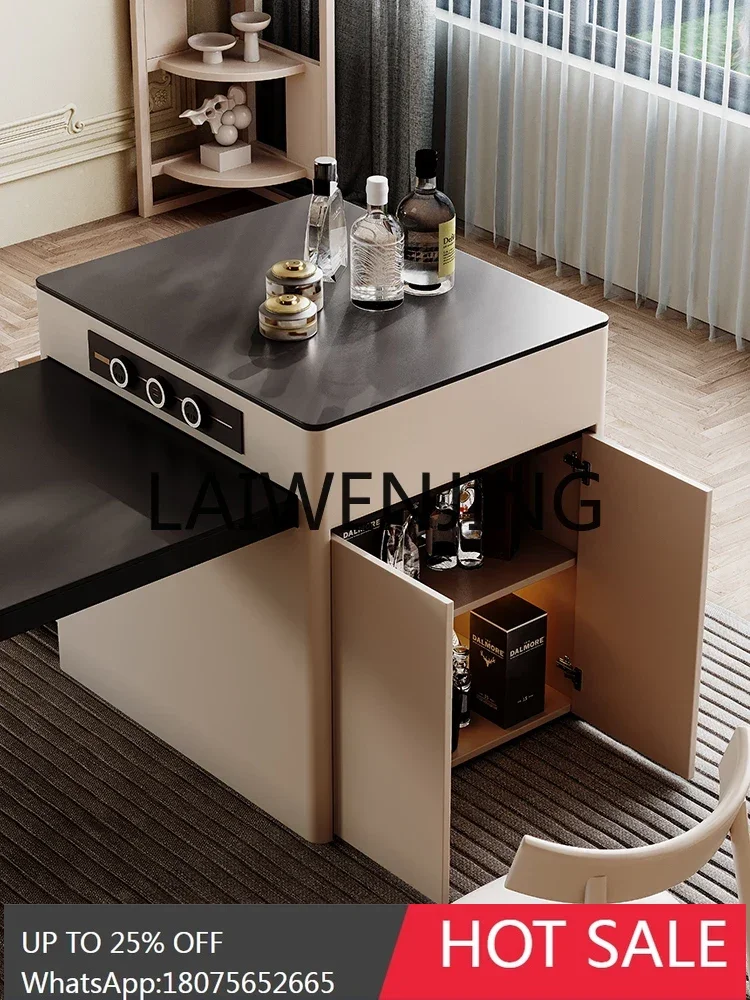 Retractable island table integrated simple rock slab dining table kitchen island circular arc household