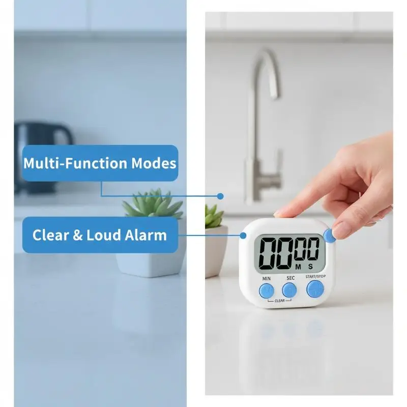 Portable Digital Desk Timer Large Clear LCD Display Simple Operation Buttons for Office Meeting Reminder Cooking Baking