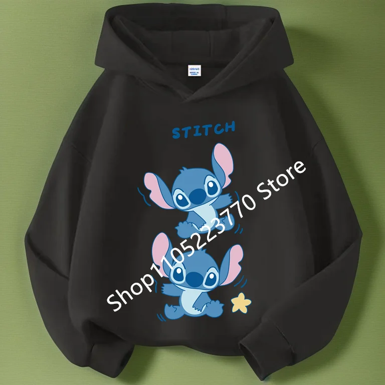 

Boys Girls Disney Stitch Angel Cartoon Fun Print Fall and Winter Long Sleeve Top Kids Casual Comfortable Soft Hooded Sweatshirt