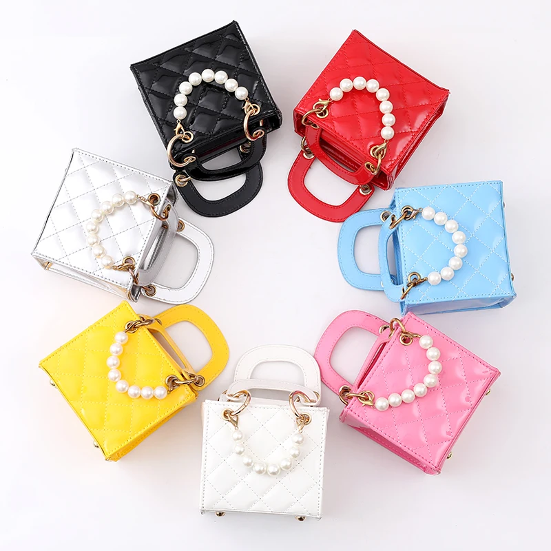 Children's PU Leather Bag Pearl Hot Selling One Shoulder Solid Color Fashion Simple Versatile Handbag Baby New Girl Shoulder Bag