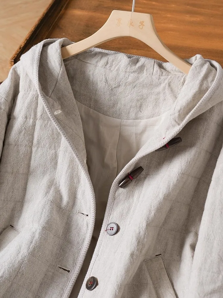 Künstlerischer SLE-Damen-Baumwoll-Jaset-Mantel, Wärme, Retro-Hornknopf, Baumwoll-Leinen-Material, Mantel für den täglichen Gebrauch, Winter, Neuankömmling
