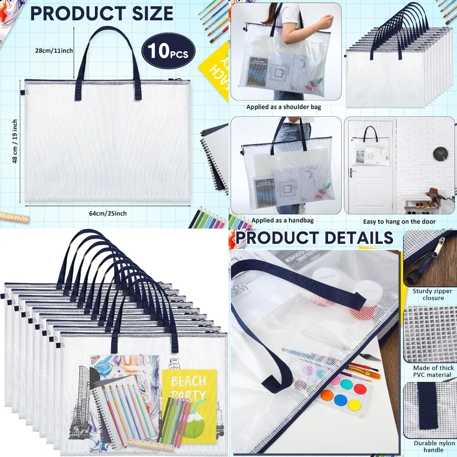 reginario-10-pezzi-19x25-pollici-borsa-per-portafoglio-artistico-sfusa-con-cerniera-e-manico-borse-bianche-trasparenti-per-opere-d'arte-poster-bollettino-bo