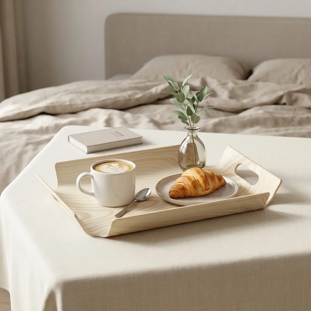 Wood Grain Plastic Serving Tray with Handles Stackable Decorative Trays Breakfast Coffee TeaTray Home Kitchen Storage Organizer
