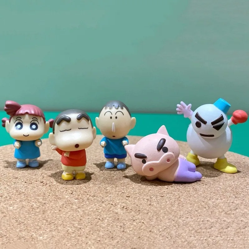 BANDAI Japan kredka Shin-chan figurka Anime Cute Kawaii Gashapon zabawki figurka ozdoba na biurko