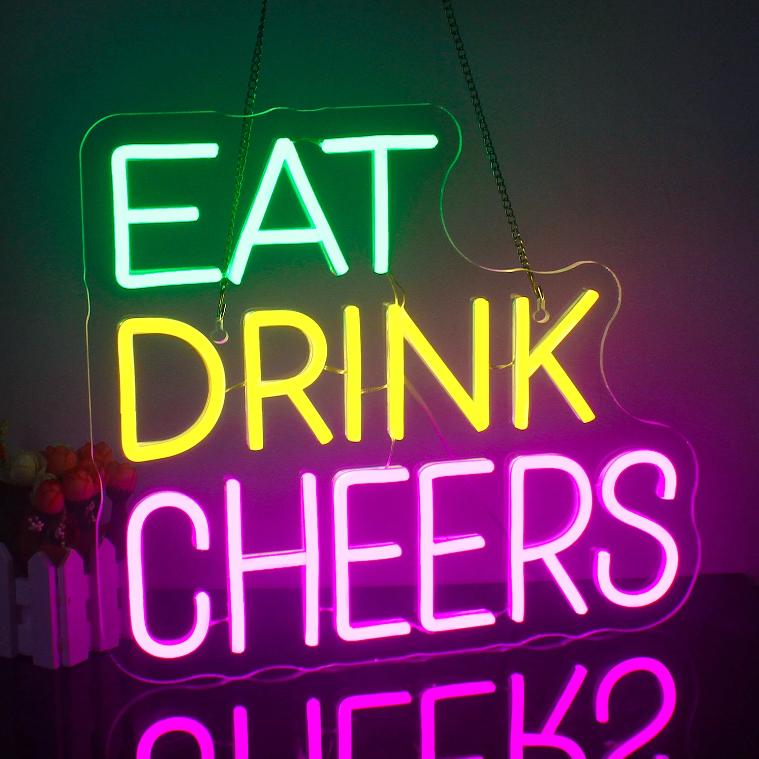 

Eat Drink Cheers Neon Sign For Wall Decor Letter Room Decoration For Bar Dessert Business Shop USB Power Lamp Colorful Art Signs