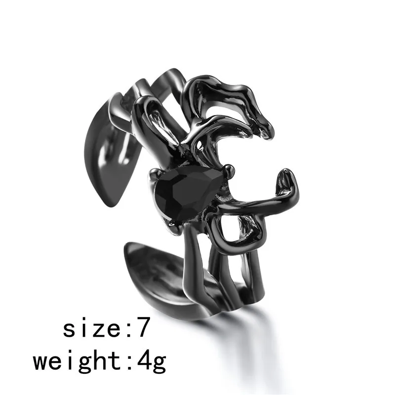 Gothic Punk Unregelmäßige Spinne Öffnung Ring Frauen Männer Mode Zirkon Schwarz Kristall Dark Tier Ring Hip Hop Party Finger Schmuck – Detail 34