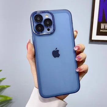 Custodia per telefono in silicone con pellicola trasparente con foro fine per iPhone 16 15 14 13 12 11 Pro Max copertura posteriore morbida antiurto per fotocamera completa