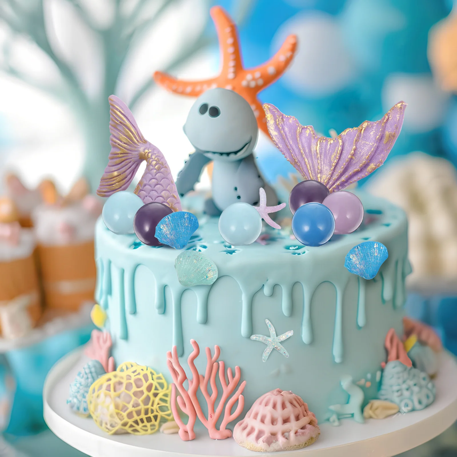 

1Set Mermaid Cake Decorations Meticulously Crafted Marine Life Realism Cake Inserts Decorative Ball Toppers Event