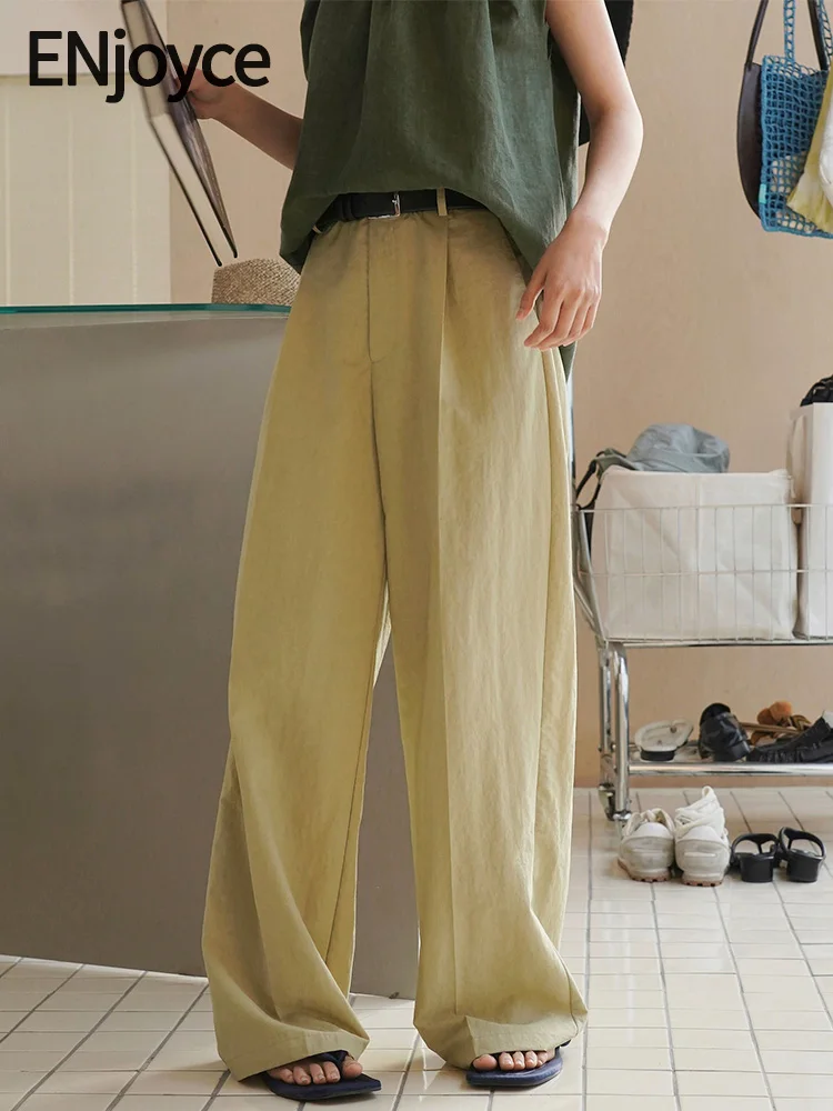 

2024 Summer Women Vintage Wide Leg Suit Pants Korean Fashion Ladies Workwear Casual Loose High Waist Sun Trousers