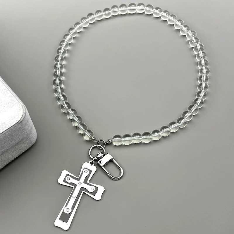 

Stainless Steel Crystal Catholic Cross Jesus Car Pendant for Women Men Silver Color Religion Faith Glass Beads Jewelry Gift