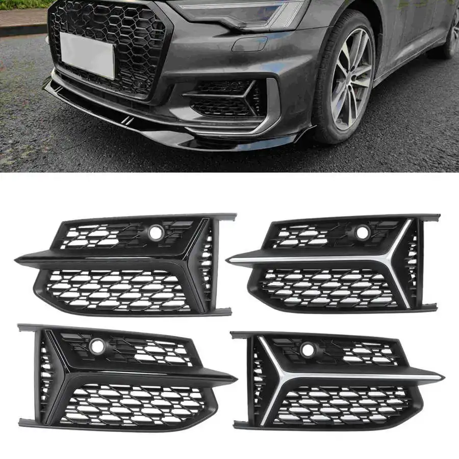 

1 Pair Glossy Black Honeycombs Mesh Fog Light Lamp Cover Grilles Grills For RS6 Style Fit For Audi A6 C8 S6 S-Line 2019 2020