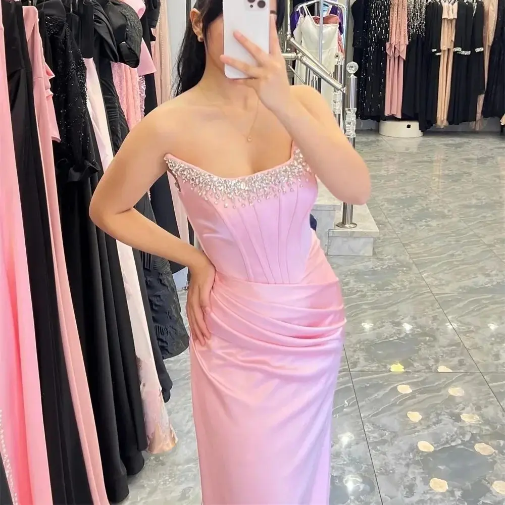 Różowe sukienki na studniówkę z koralikami, unisex, dżersejowe, retro, formalne, długie, szyte na miarę, na specjalne okazje, suknie wieczorowe, Dubaj, Arabia Saudyjska, personalizowane.