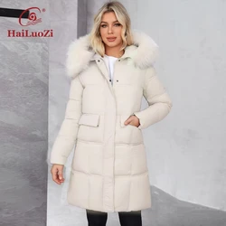 HaiLuoZi 2024 New Women's Winter Coat Warm Hooded Thickened Bio Cotton Coat Solid Color Large Pockets Women's Coat626