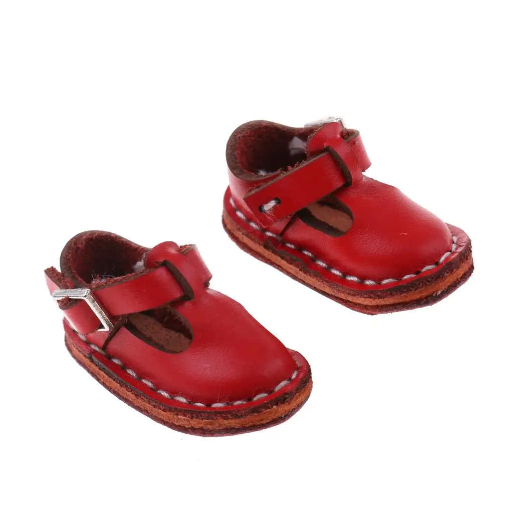 1/6 Blythe Doll Shoes Red Cowhide Mary Jane Style for Fashion Doll Clothes 12 Inch Dolls Accessories