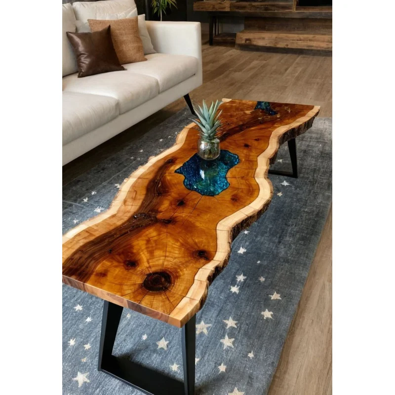 custom.Luxury Modern Custom River Starry Night Design Epoxy Resin Wood Table