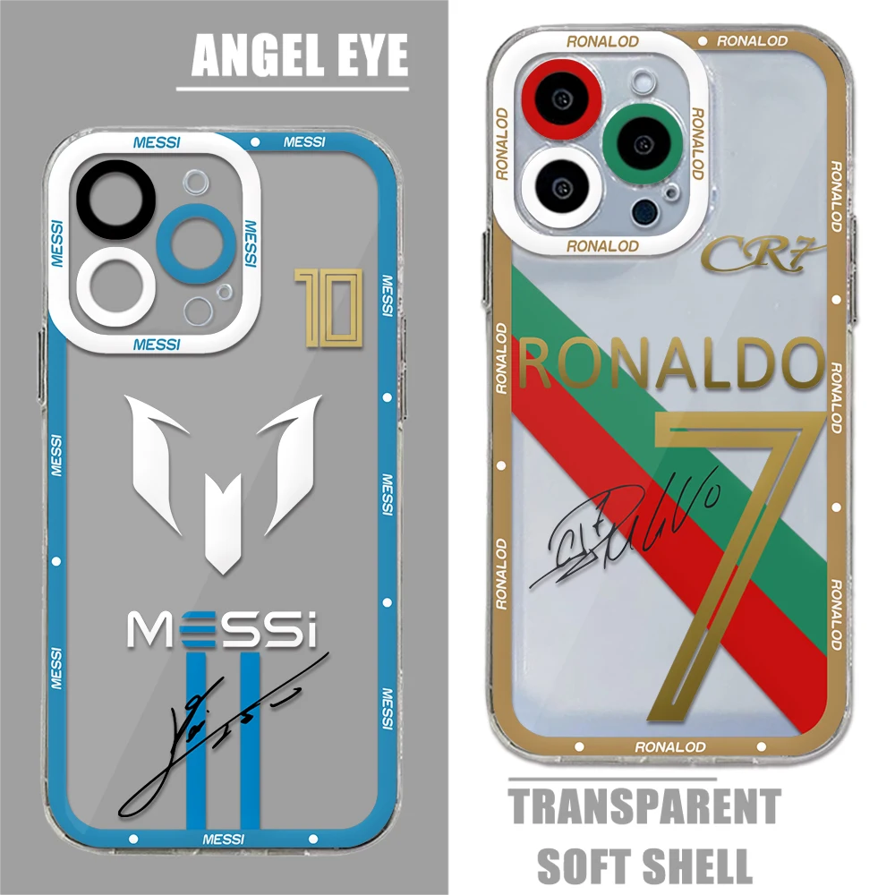 FootBall Number Phone Case For iPhone 16 15 14 13 12 11 Mini Pro Max X XR XSMax 7 8 Plus SE20 Spuerstar M-messi-CR77 Clear Cover