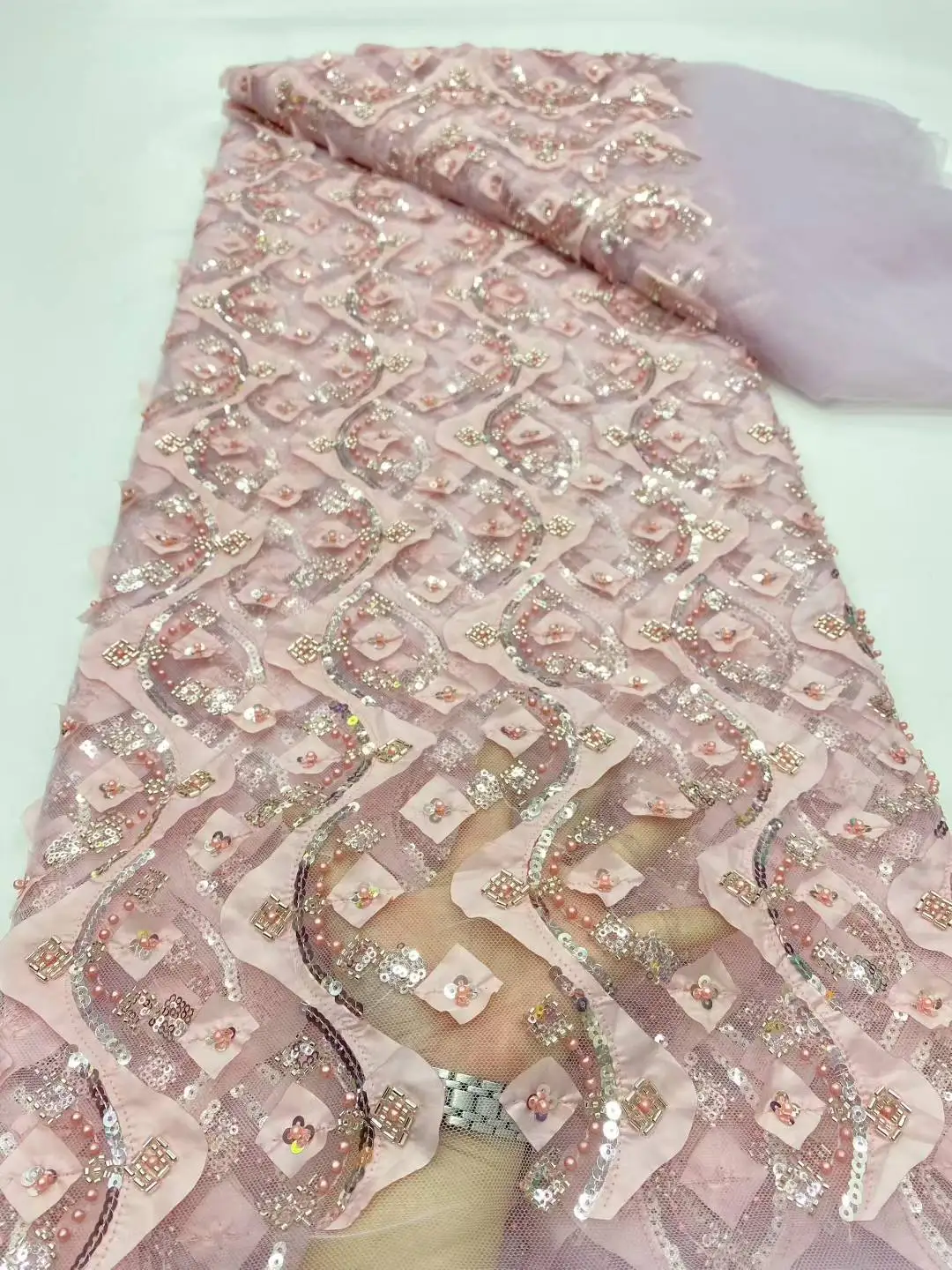 

Высококачественная африканская 3D кружевная тюлевая кружевная ткань высокого качества с французской вышивкой, роскошная кружевная ткань с блестками для жениха, вечернее платье W825