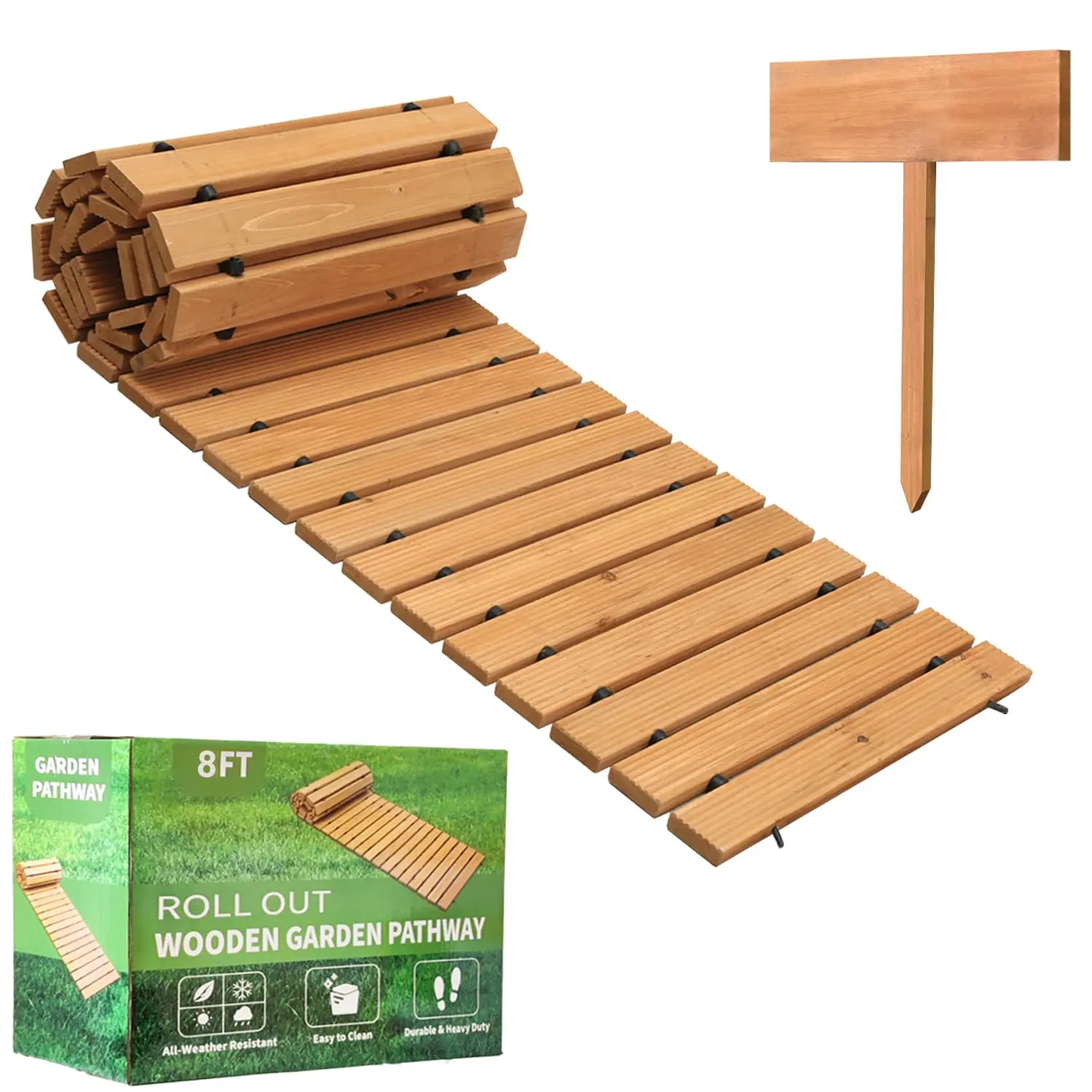 

Linshry 8Ft Wooden Garden Pathway, Outdoor Roll Out Garden Walkway, Weather-Resistant Decorative Garden Boardwalk Walkway